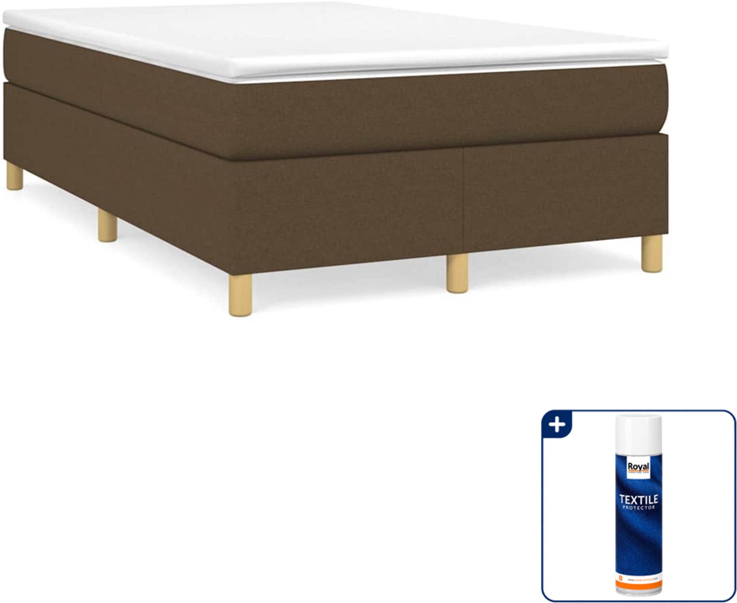 vidaXL boxspring met matras 120 x 200 cm - donkerbruin - Inclusief textielbeschermer 500 ml