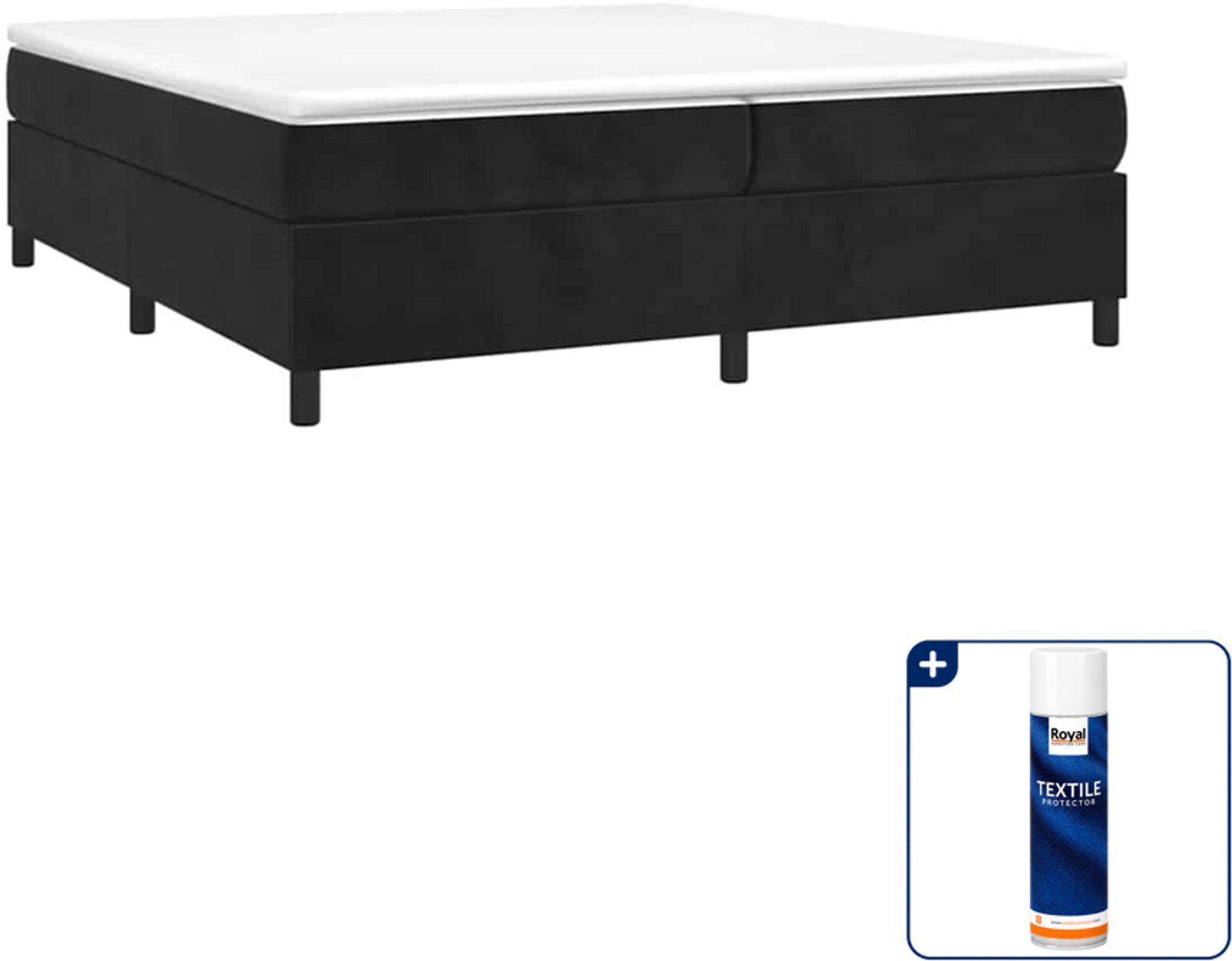 vidaXL Boxspring - Super kingsize - 200 x 200 cm - fluweel - zwart - Inclusief textielbeschermer 500 ml Wit