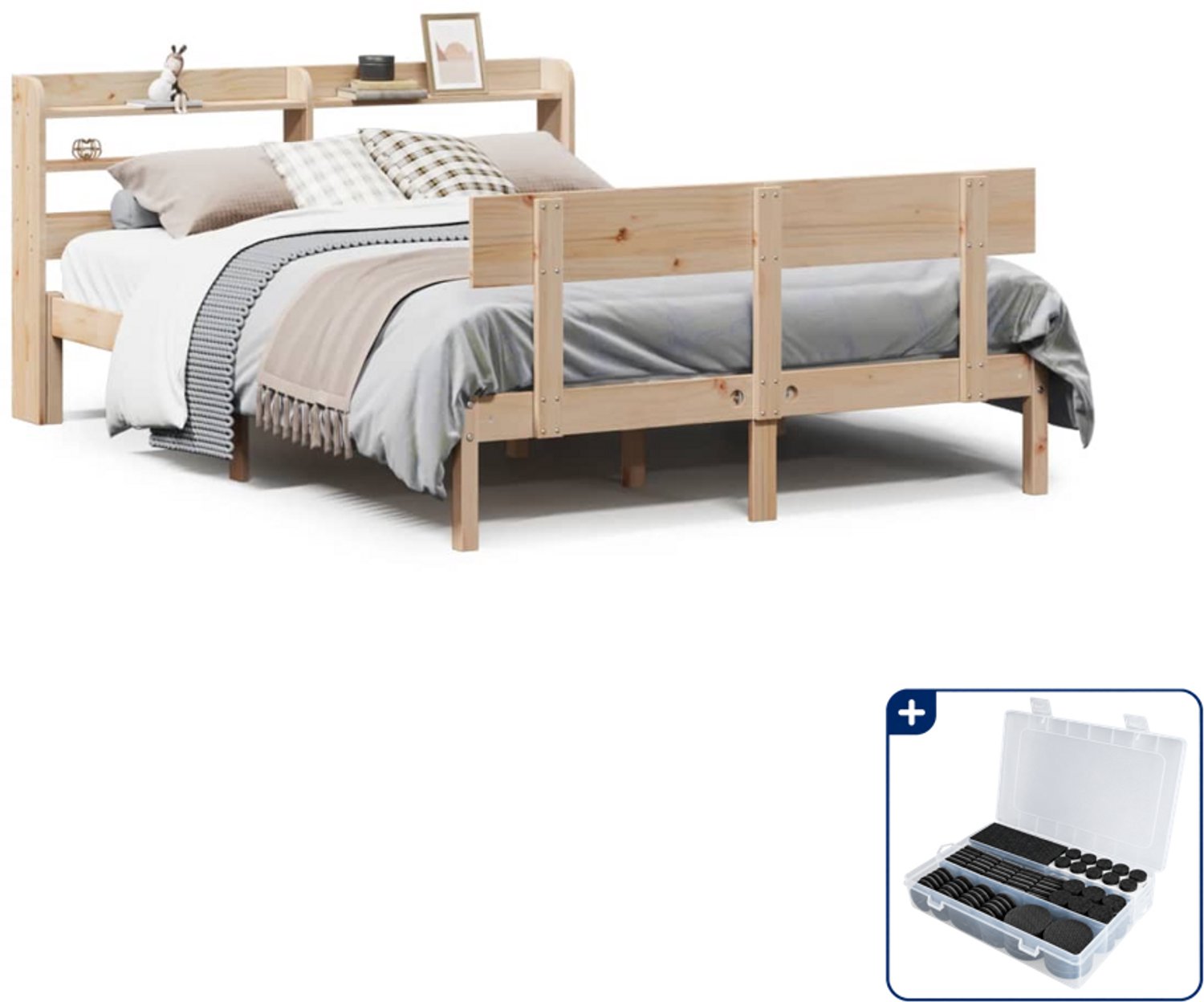 vidaXL Bedframe 150 x 200 cm - massief grenenhout - Inclusief antikrasvilt 177-delig Bruin