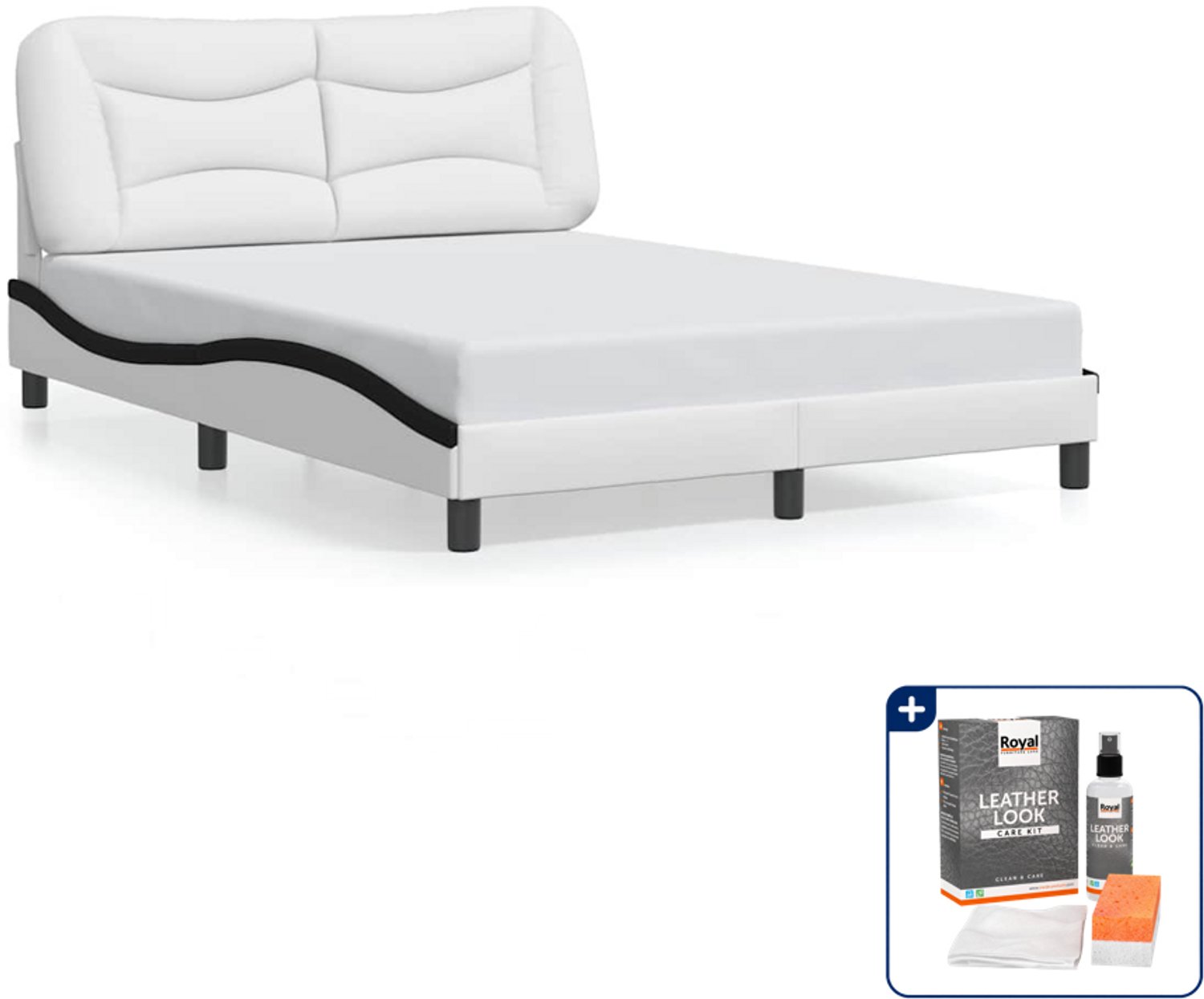 vidaXL bedframe Hvar - 120 x 200 cm - kunstleer - zwart en wit - Inclusief onderhoudsset voor kunstleer 150 ml Grijs