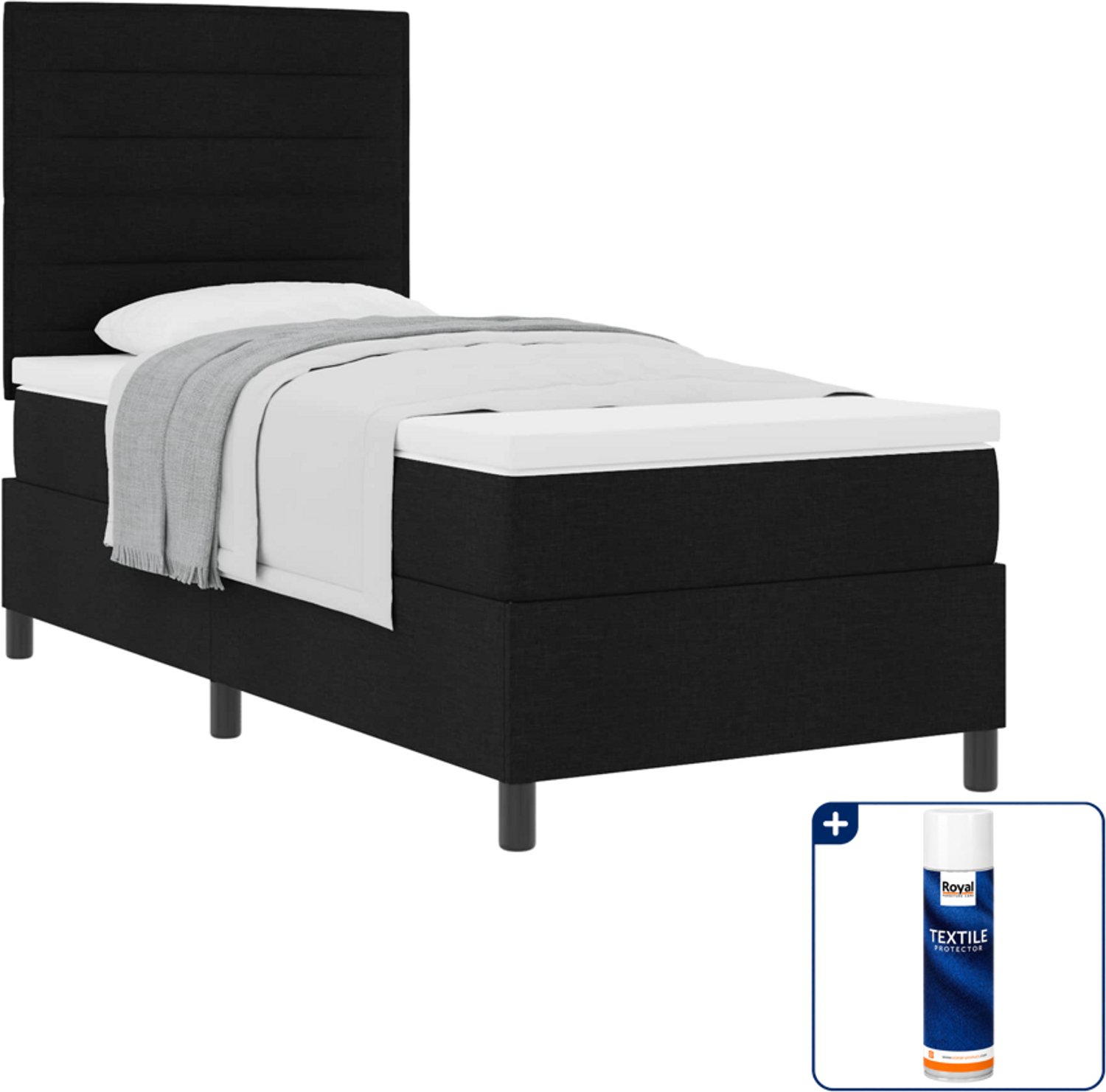 vidaXL boxspringbed - 80 x 200 cm - stof - zwart - Inclusief textielbeschermer 500 ml