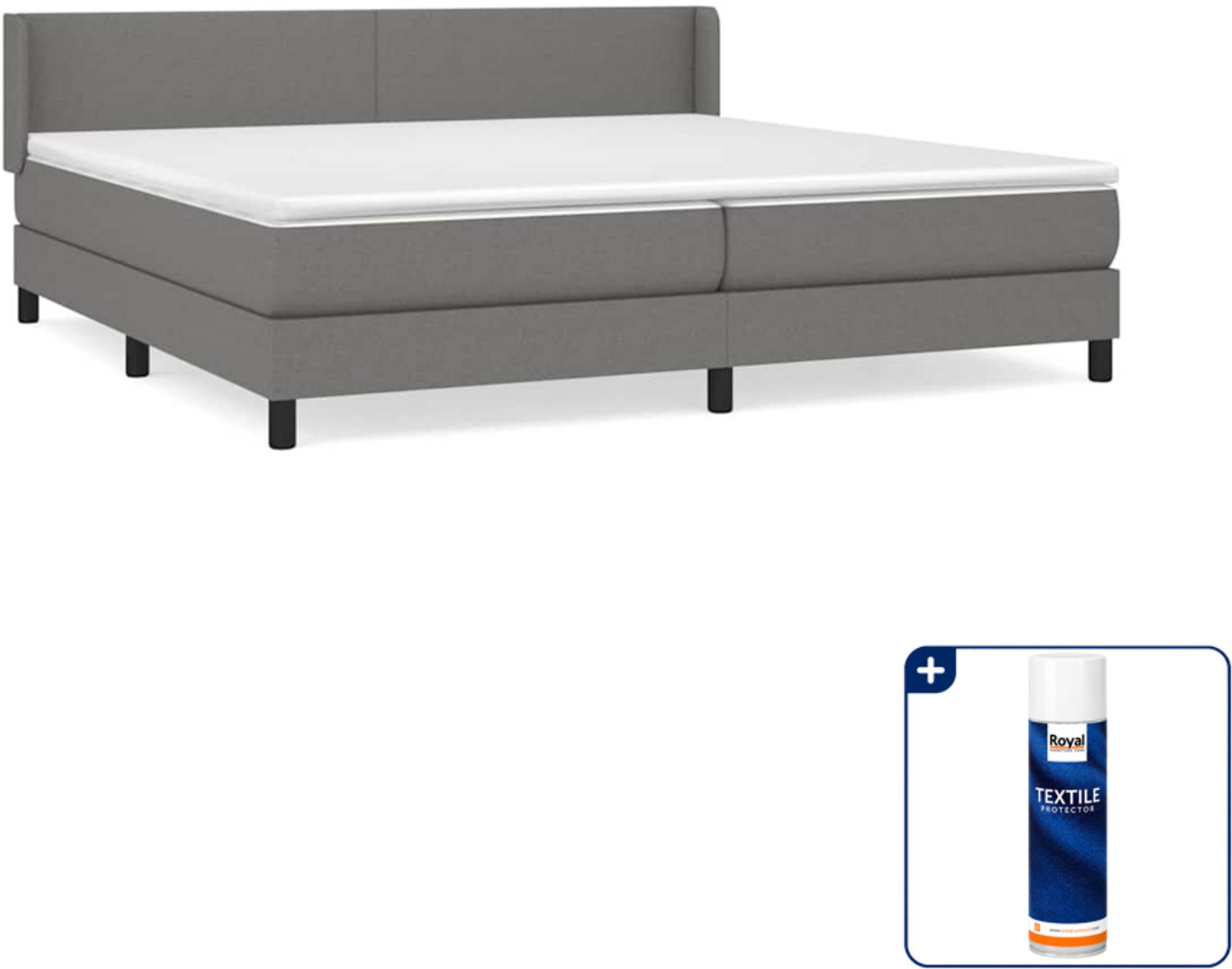 vidaXL Boxspring - Super kingsize - 200 x 200 cm - donkergrijs - Inclusief textielbeschermer 500 ml