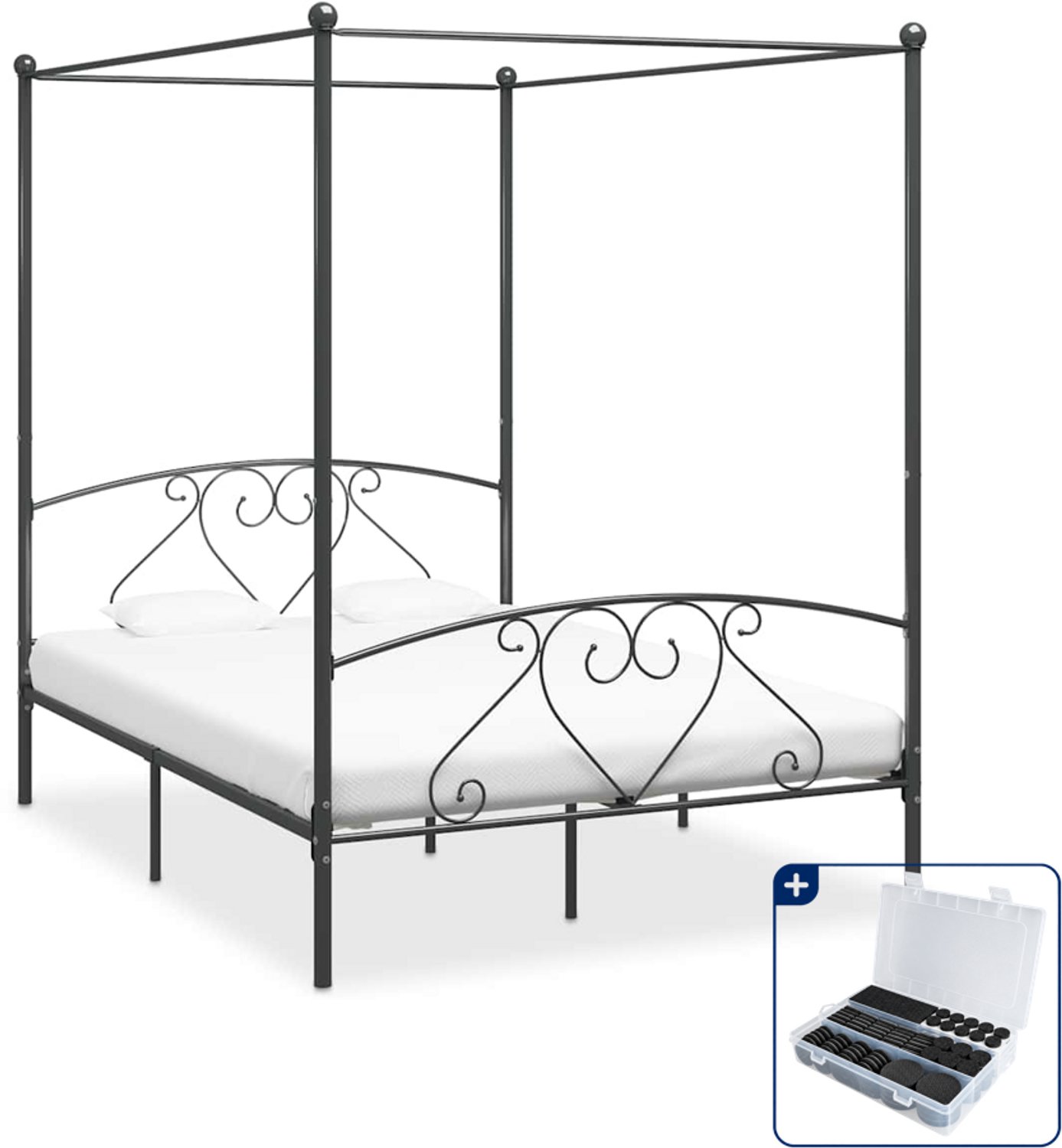 vidaXL hemelbedframe - Queensize - 160 x 200 cm - grijs - Inclusief antikrasvilt 177-delig