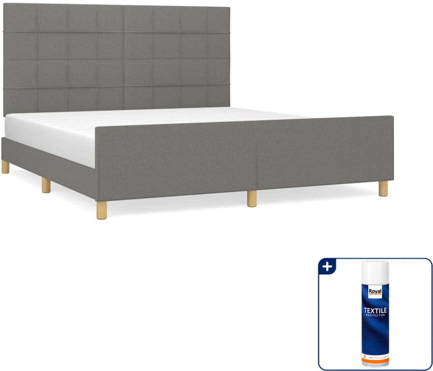 vidaXL Bedframe - Kingsize - 180 x 200 cm - donkergrijs - Inclusief textielbeschermer 500 ml Zwart