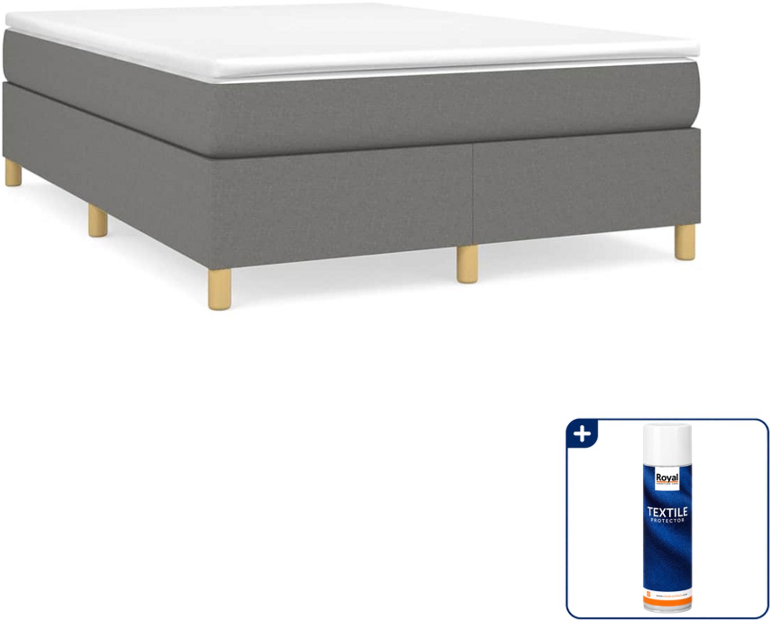 vidaXL boxspring bed - 140 x 190 cm - stof - donkergrijs - Inclusief textielbeschermer 500 ml Zwart