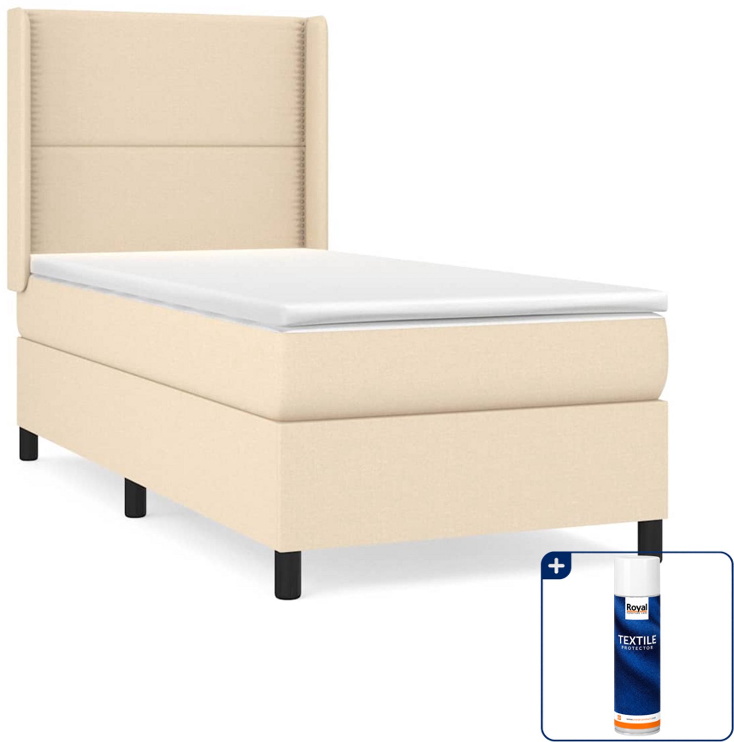 vidaXL boxspring met matras 90 x 200 cm - stof - crème - Inclusief textielbeschermer 500 ml