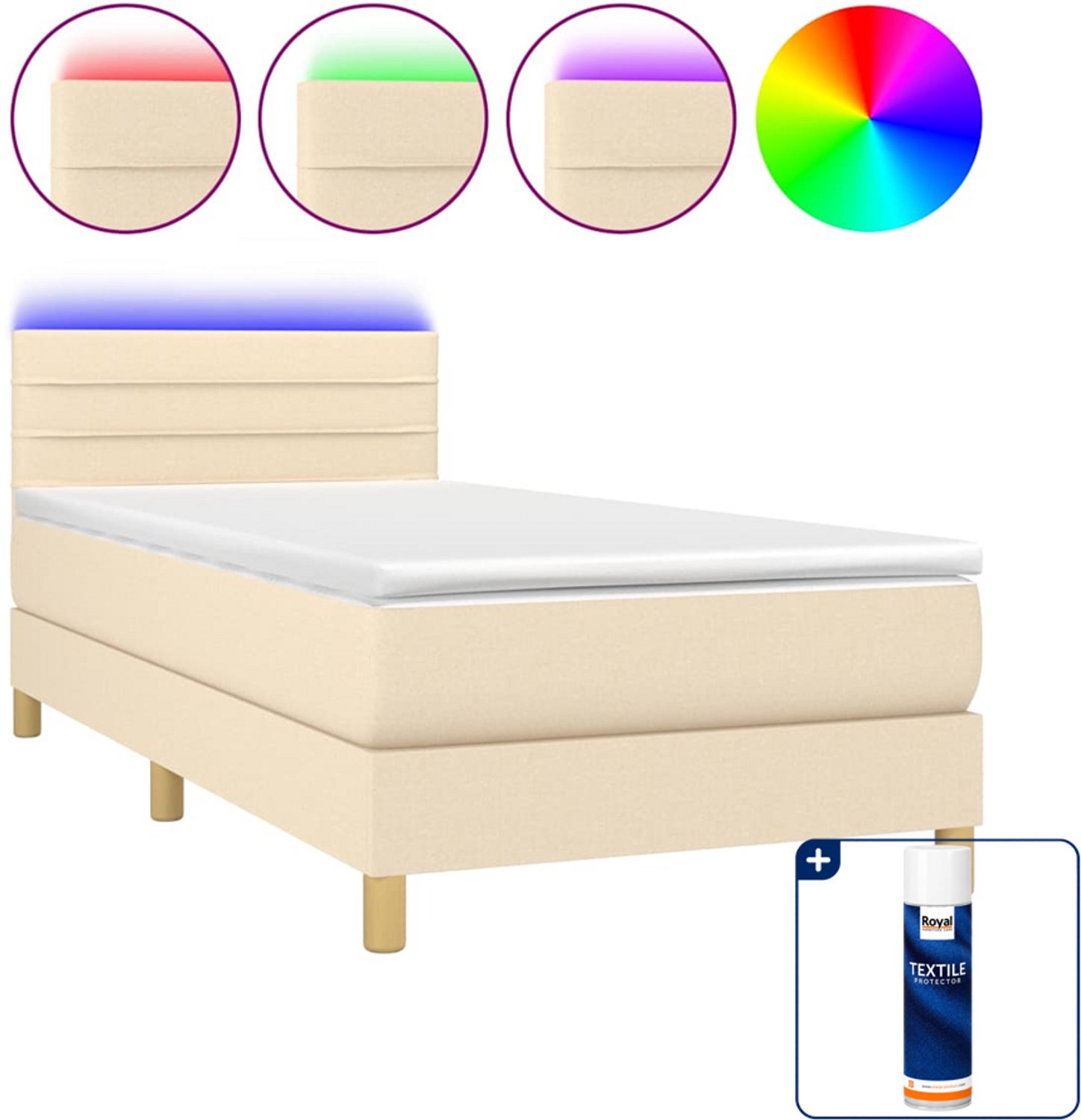 vidaXL boxspring met matras en led - 100 x 200 cm - crèmekleurig - Inclusief textielbeschermer 500 ml