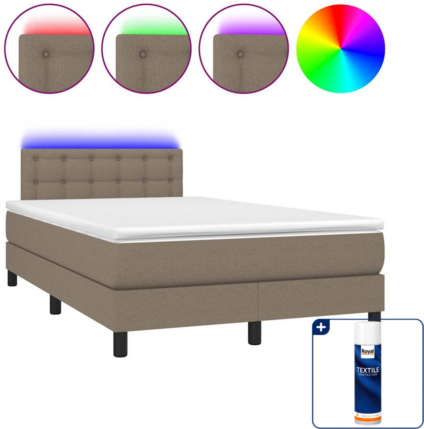 vidaXL Boxspring met matras en LED - 120 x 200 cm - taupe - Inclusief textielbeschermer 500 ml