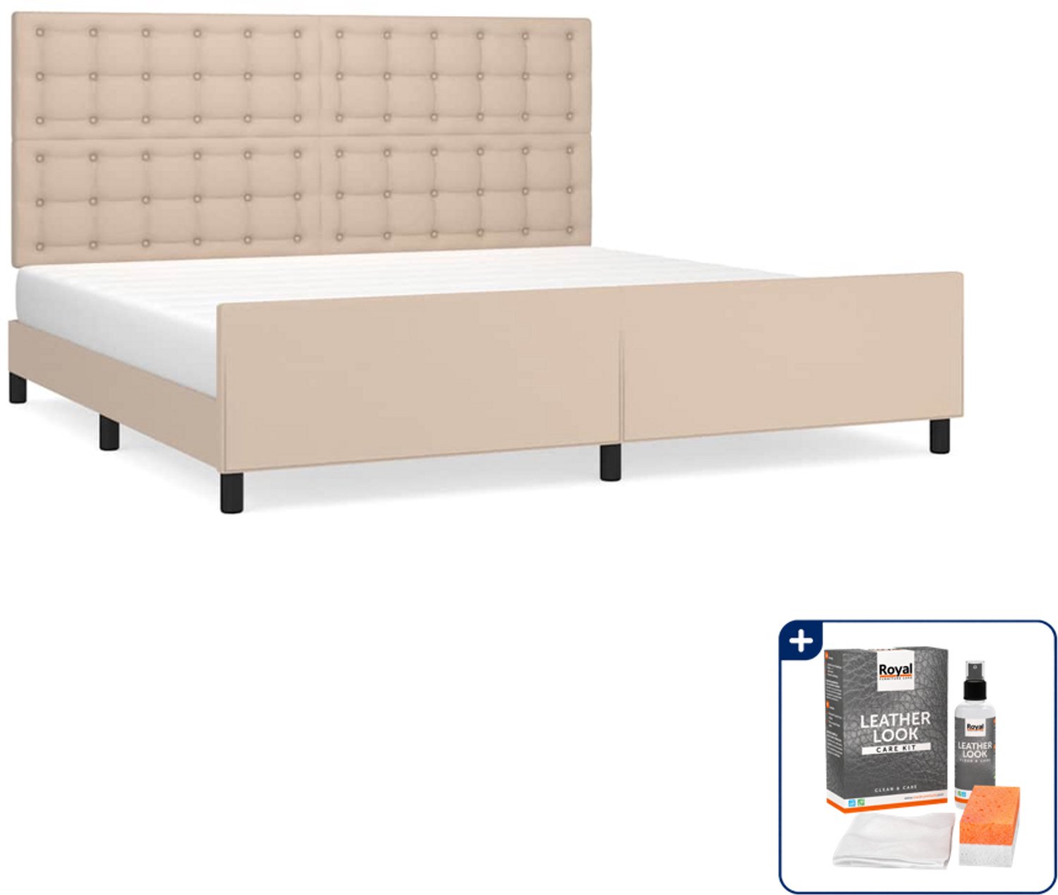 vidaXL bedframe - Super kingsize - 200 x 200 cm - kunstleer - cappuccino - Inclusief onderhoudsset voor kunstleer 150 ml Bruin
