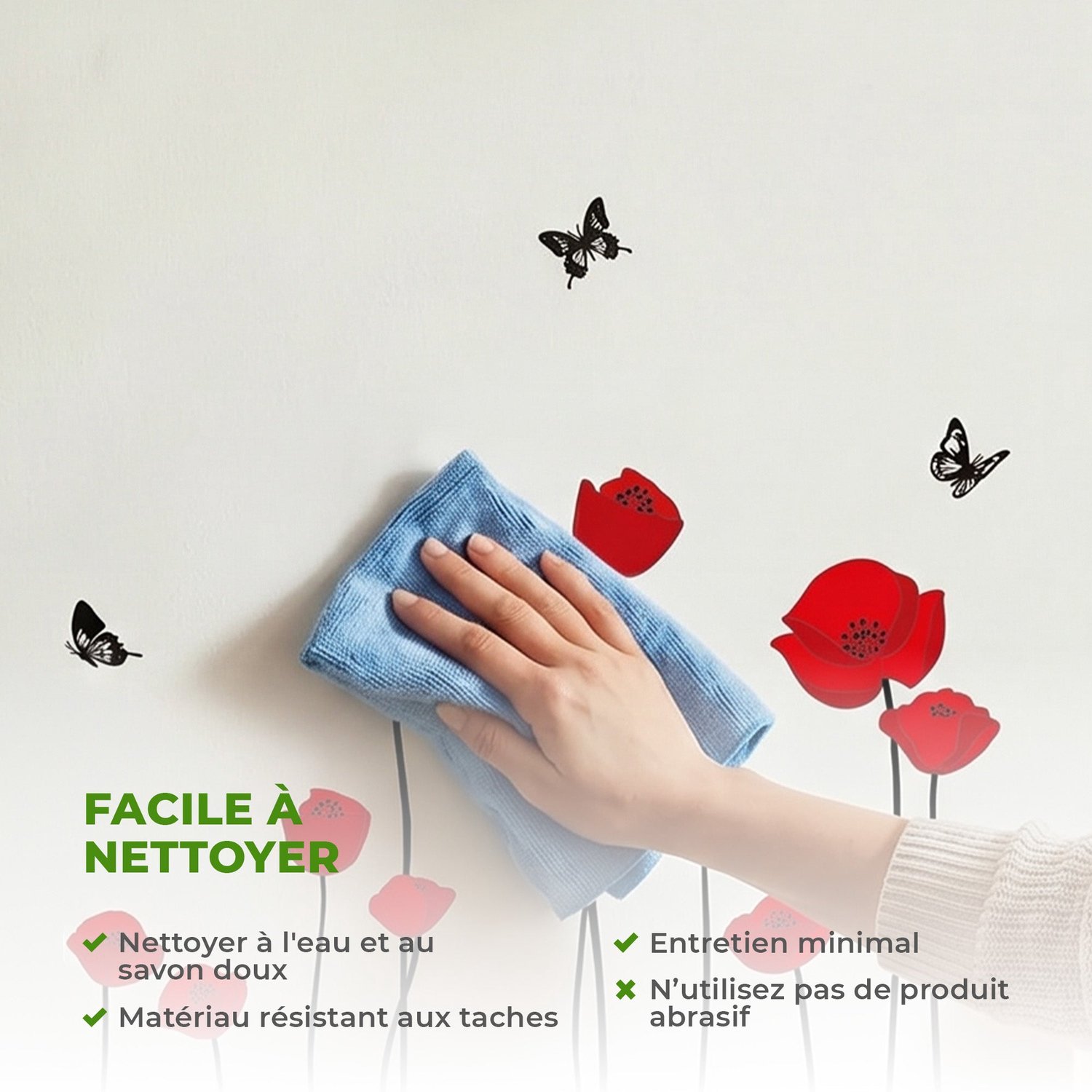 Ambiance Sticker Decoratieve muurstickers, zelfklevend, rode klaprozen Multi color