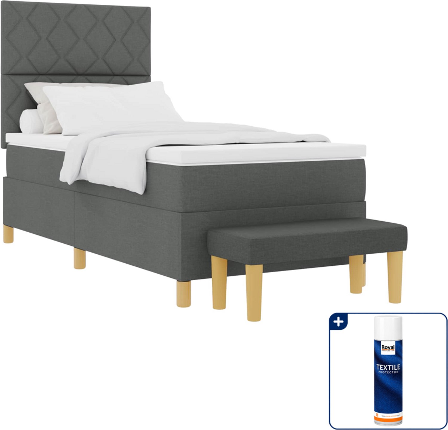 vidaXL boxspring met matras en bank - 200 x 90 cm - donkergrijs - Inclusief textielbeschermer 500 ml