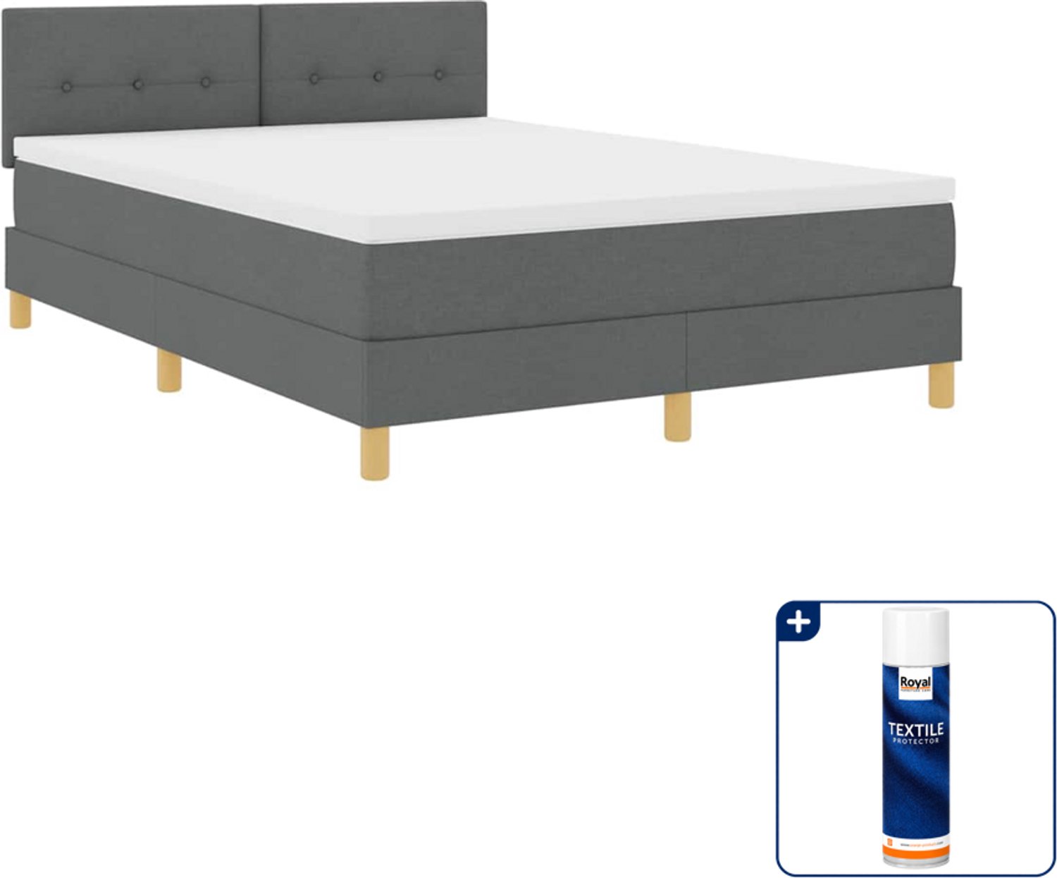vidaXL LED boxspring - Small double - 140 x 200 cm - donkergrijs - Inclusief textielbeschermer 500 ml