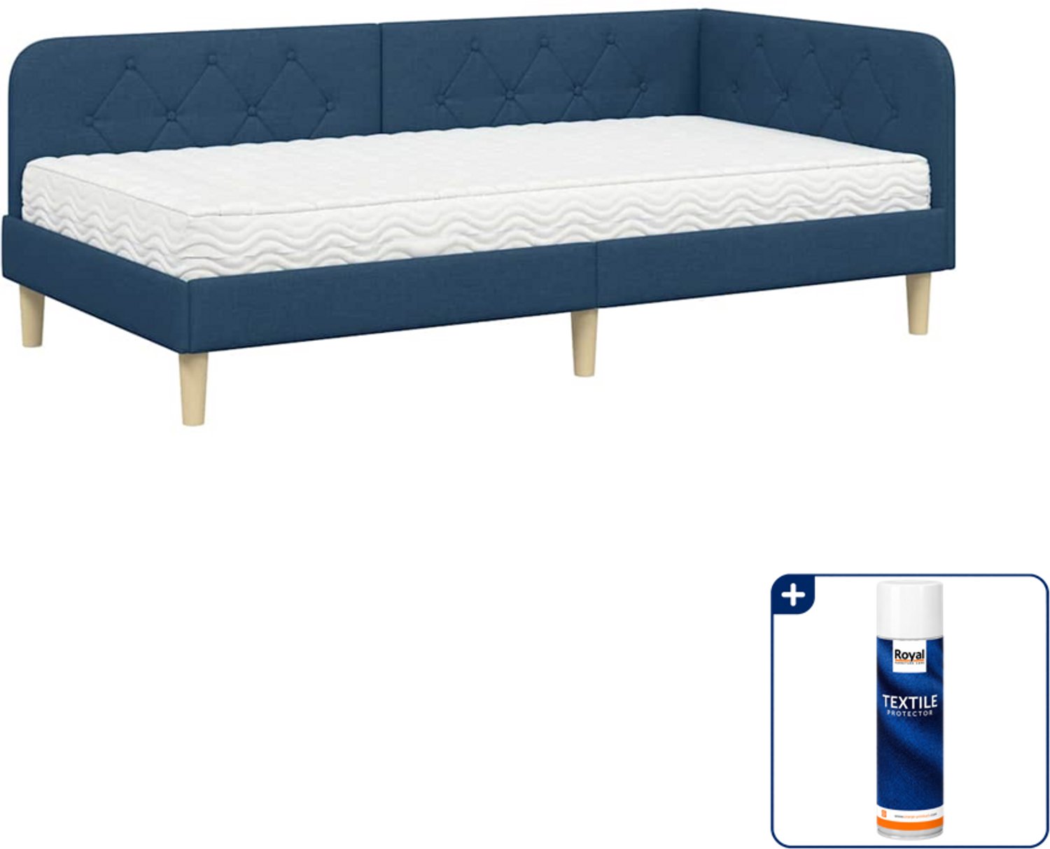 vidaXL hoekbed met matras - 90 x 190 cm - stof - blauw - Inclusief textielbeschermer 500 ml Zwart