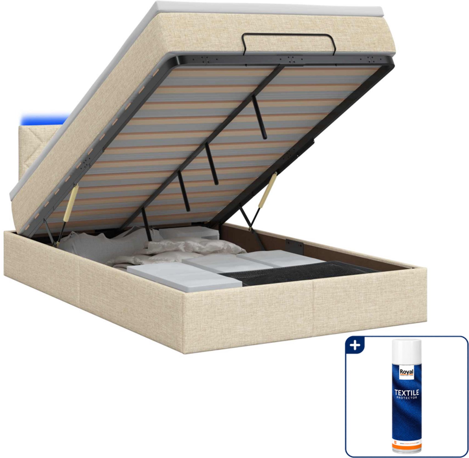 vidaXL ottoman bed - 120 x 200 cm - crèmekleurig - Inclusief textielbeschermer 500 ml