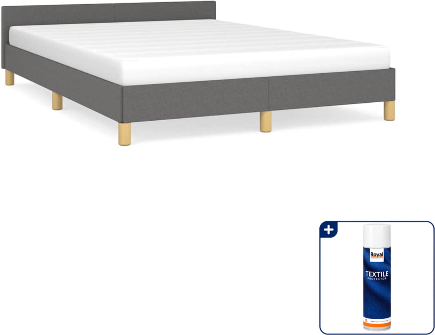 vidaXL bedframe - 140 x 190 cm - stof - donkergrijs - Inclusief textielbeschermer 500 ml