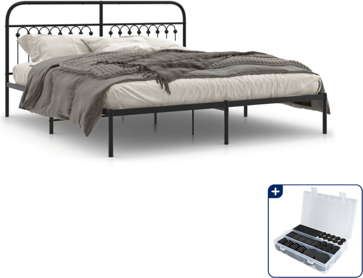 vidaXL bedframe - 183 x 213 cm - staal - zwart - Inclusief antikrasvilt 177-delig