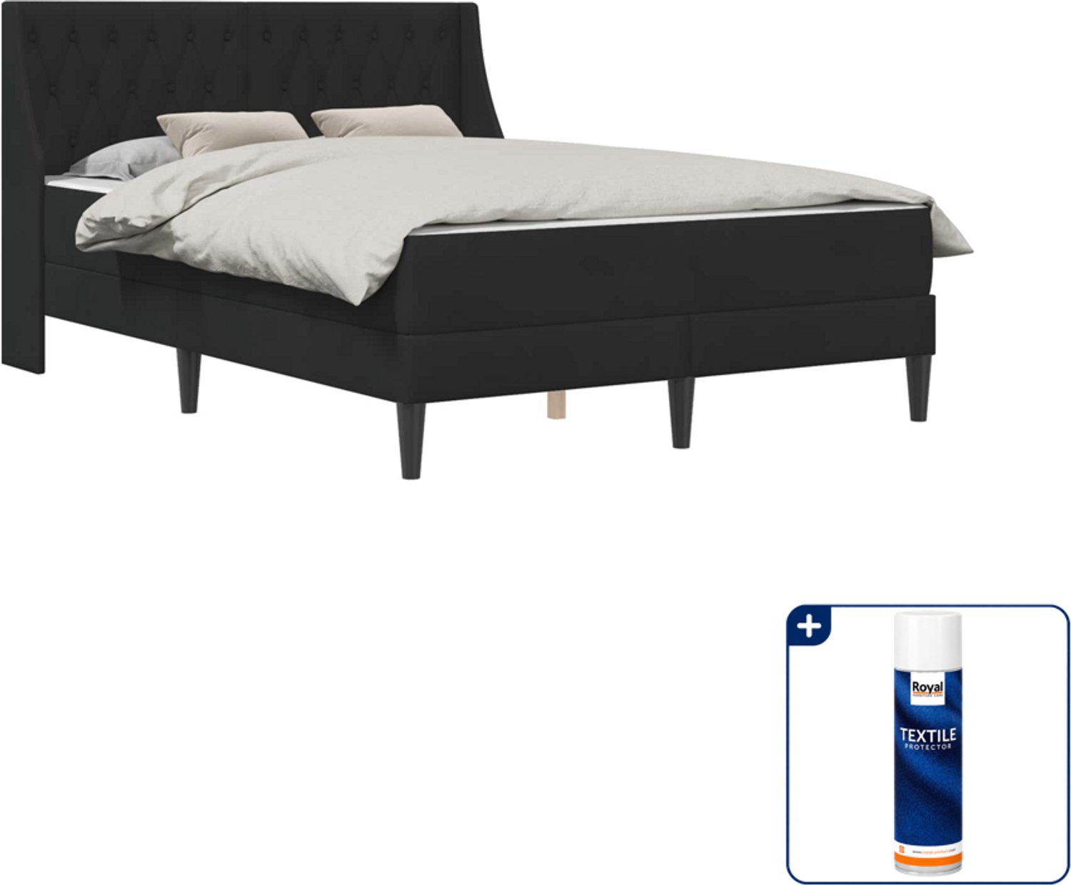 vidaXL Small double - 140 x 200 cm - fluweel - zwart - Inclusief textielbeschermer 500 ml