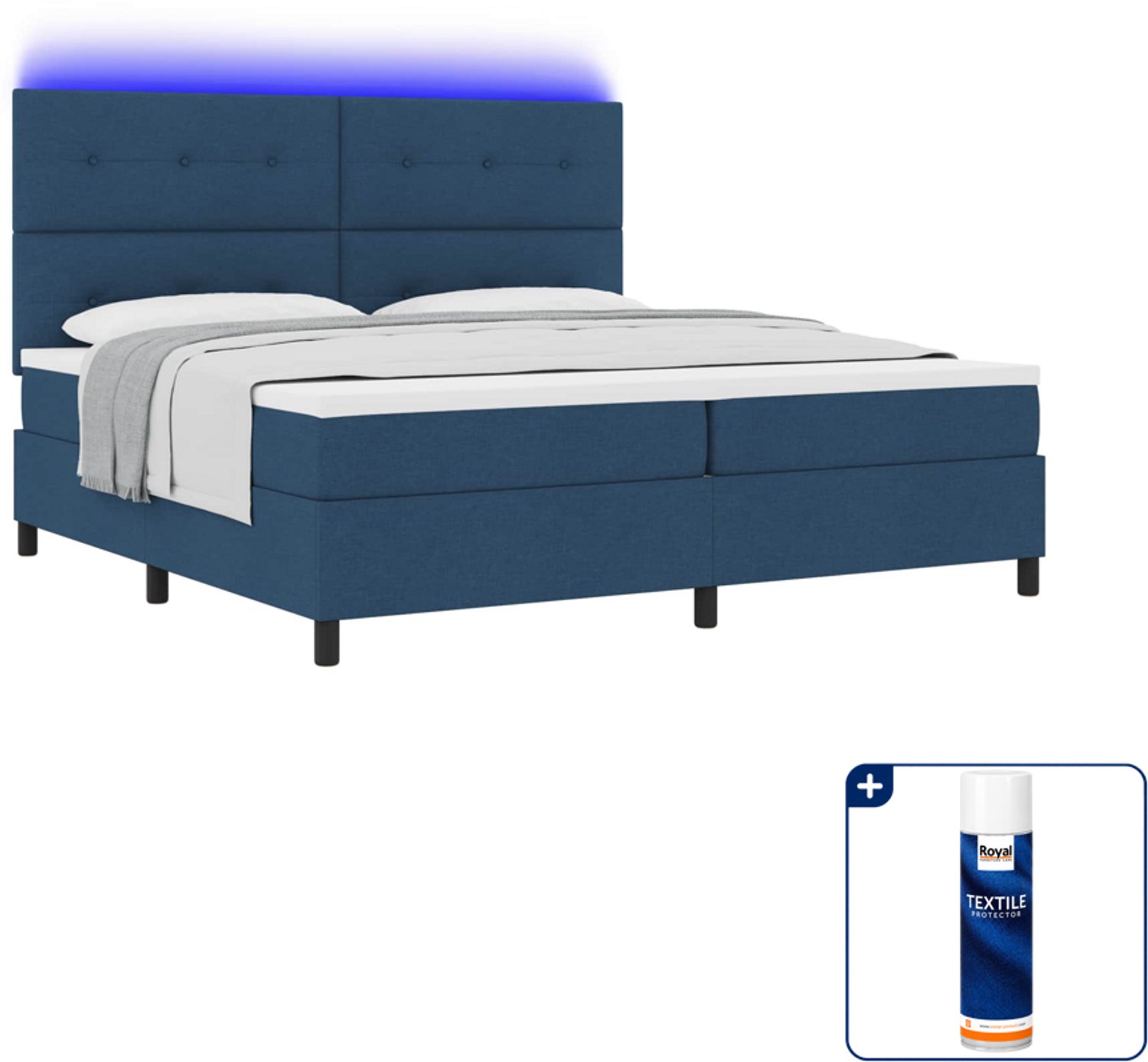 vidaXL boxspring met led - 200 x 200 cm - blauw - Inclusief textielbeschermer 500 ml