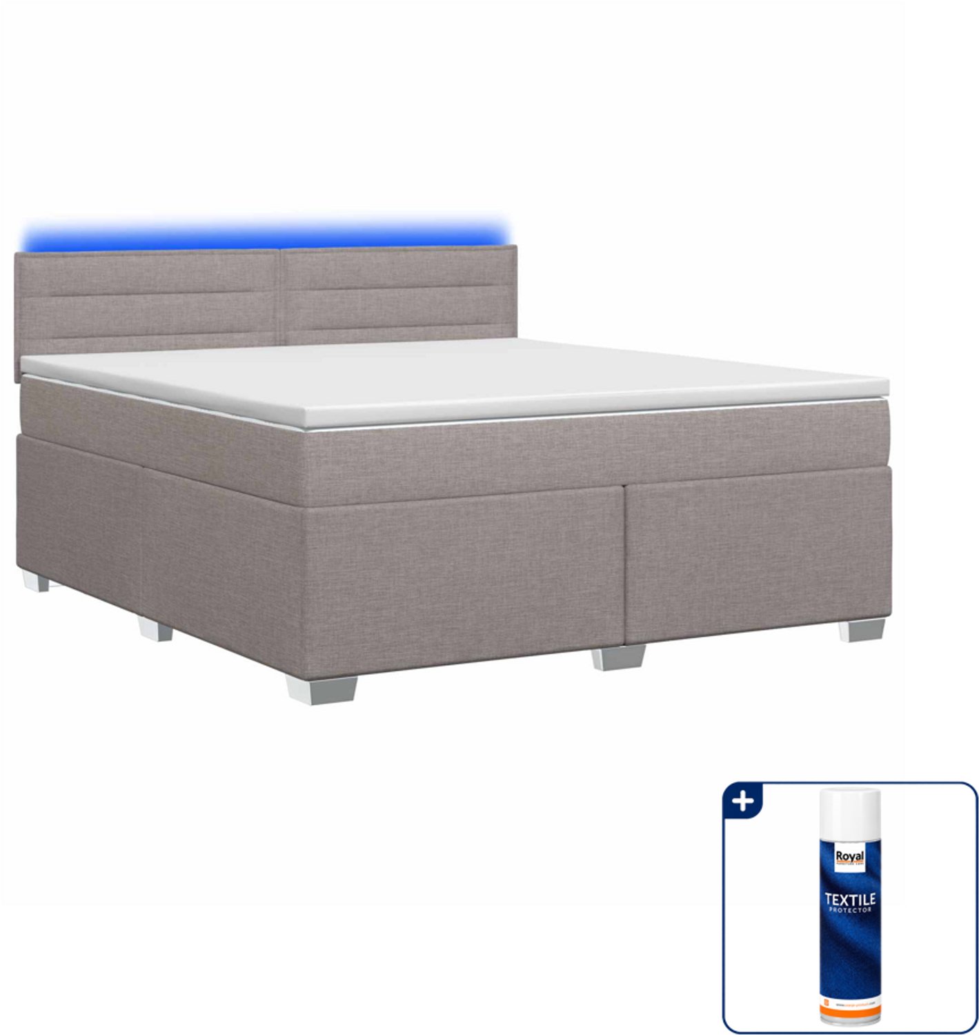 vidaXL Kingsize boxspring met matras en LED - 180 x 200 cm - taupe - Inclusief textielbeschermer 500 ml