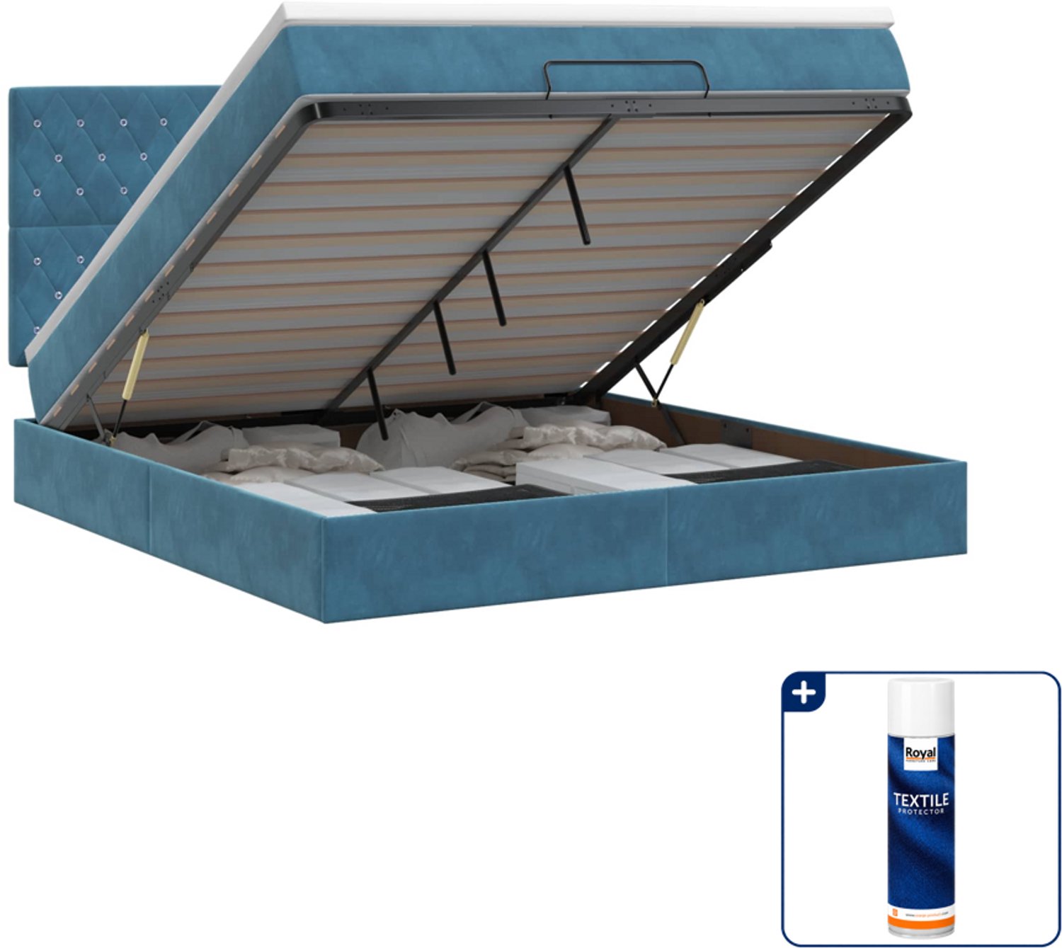 vidaXL Ottoman bed Kingsize - 180 x 200 cm - donkerblauw - Inclusief textielbeschermer 500 ml