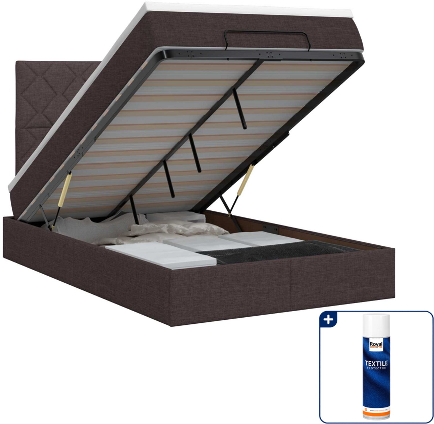 vidaXL ottoman bed met matras - 120 x 200 cm - stof - donkerbruin - Inclusief textielbeschermer 500 ml