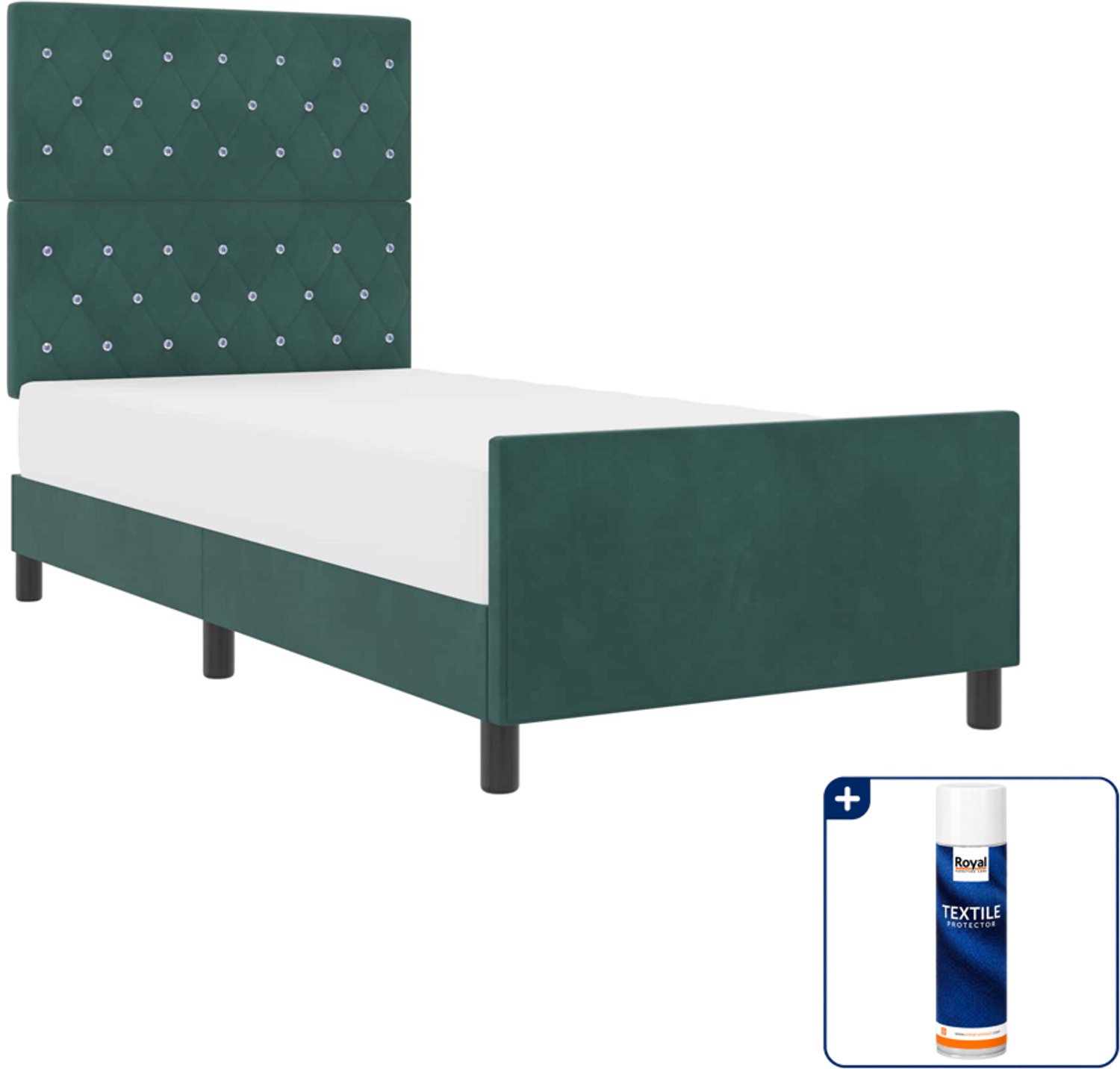 vidaXL boxspringbed - 100 x 200 cm - fluweel - donkergroen - Inclusief textielbeschermer 500 ml Blauw