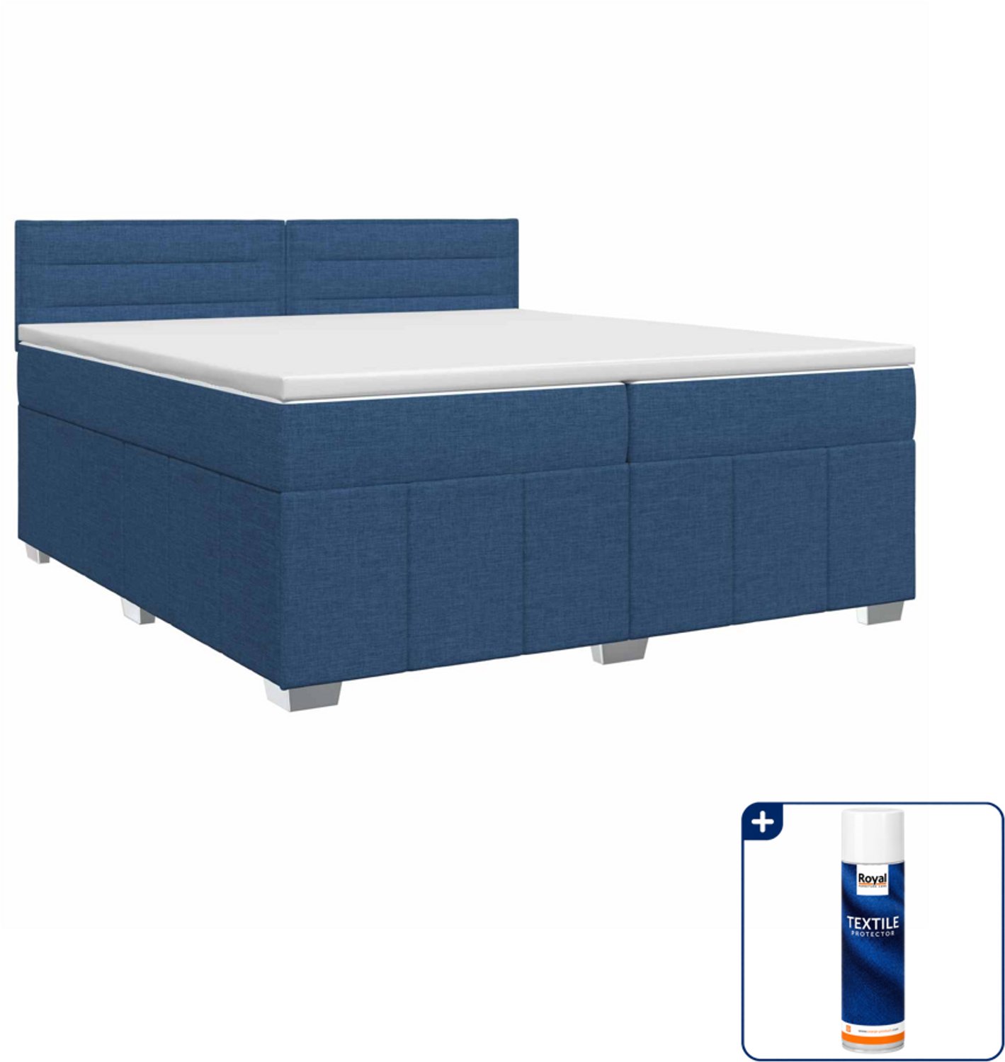 vidaXL Boxspringbed - 200 x 200 cm - blauw - Inclusief textielbeschermer 500 ml