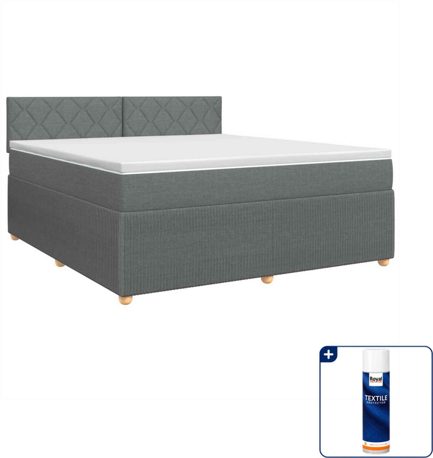vidaXL boxspringbed Kingsize - 180 x 200 cm - donkergrijs - Inclusief textielbeschermer 500 ml Donker Grijn
