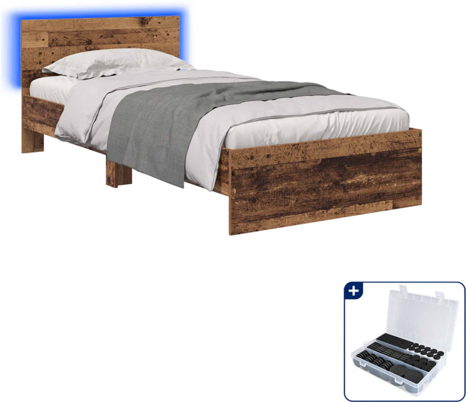 vidaXL bedframe - 80 x 200 cm - bewerkt hout - oud hout - Inclusief antikrasvilt 177-delig Bruin