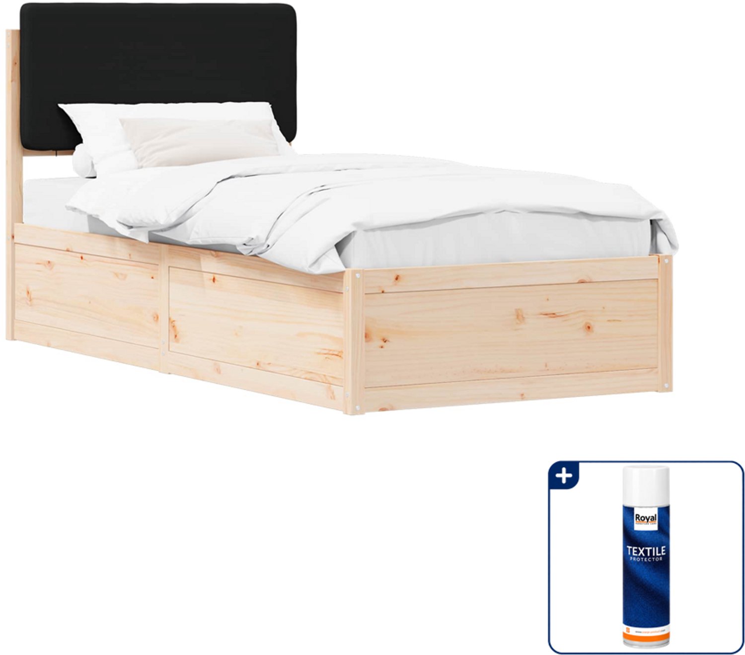vidaXL bedframe - 90 x 200 cm - massief grenenhout - zwart - Inclusief textielbeschermer 500 ml