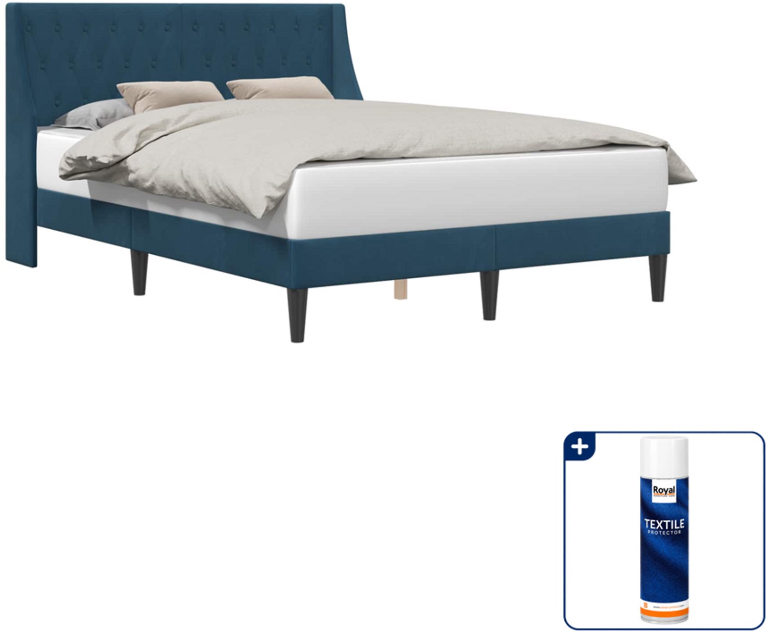 vidaXL Bedframe - Small double 140 x 200 cm - blauw - Inclusief textielbeschermer 500 ml