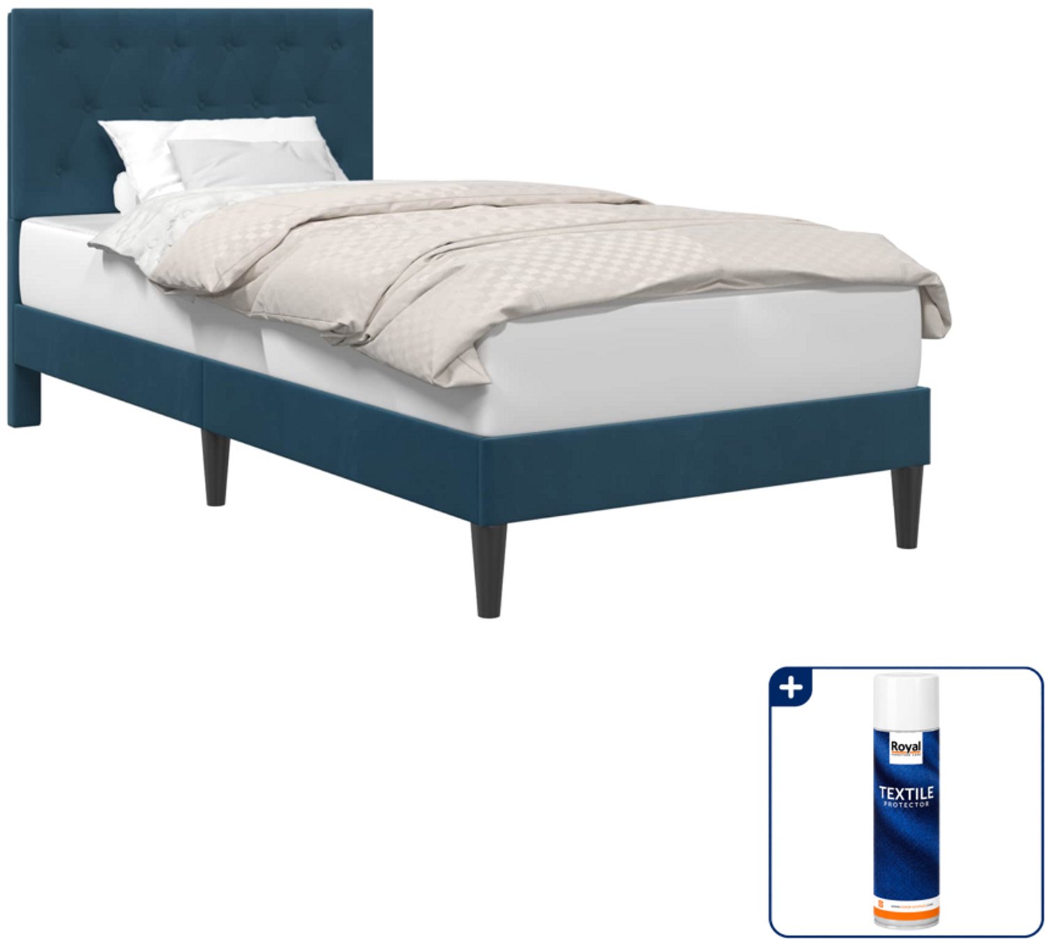 vidaXL Bedframe - 100 x 200 cm - fluweel - blauw - Inclusief textielbeschermer 500 ml