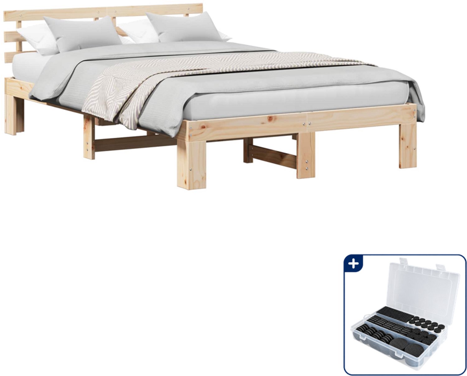 vidaXL bedframe met hoofdeinde - 120 x 190 cm - massief grenenhout - Inclusief antikrasvilt 177-delig Bruin