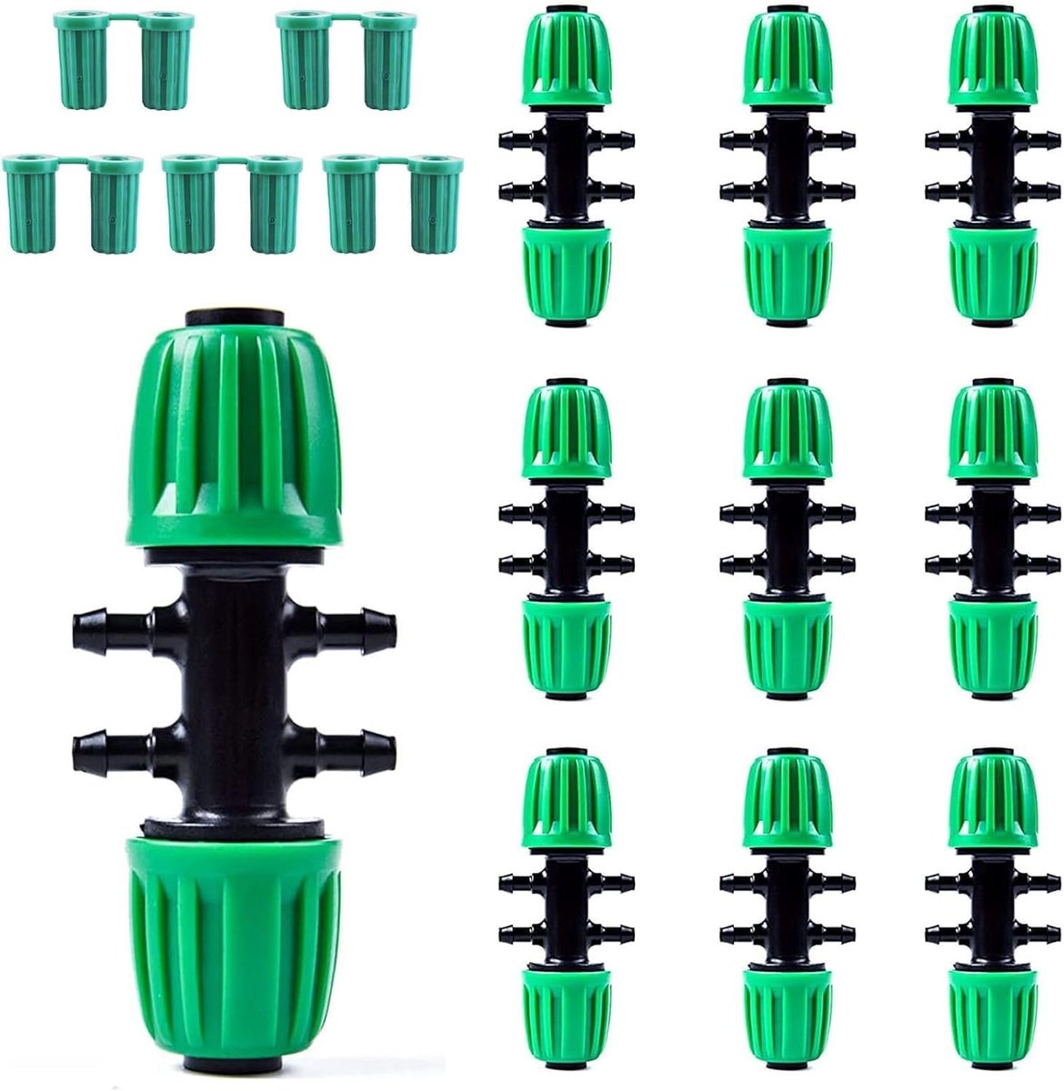 Barbed T Connectoren voor Druppelirrigatie, 1/2 Inch naar 1/4 Inch, Hoogwaardige Aansluitstukken voor Irrigatiesystemen, Groen