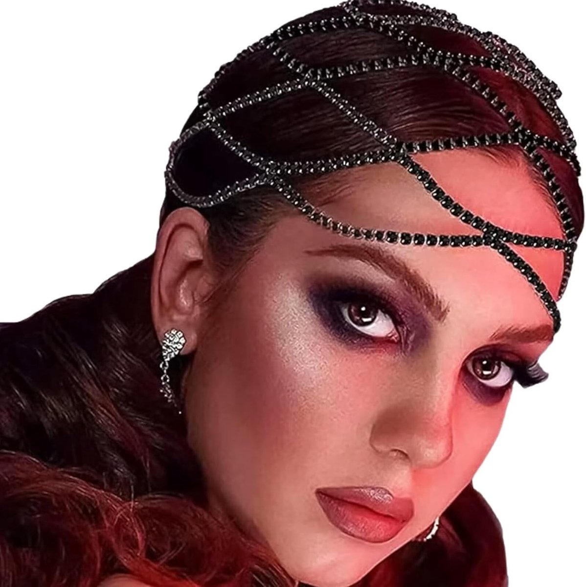 Elegante hoofddeksel met strass mesh voor buikdans en flapper kostuums, haaraccessoires voor bruiloften en feestjes - zwart