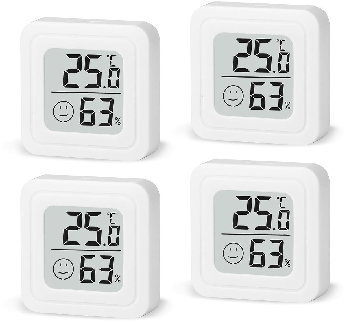 Digitale Mini Hygrometer en Thermometer Set van 4 voor Nauwkeurige Kamertemperatuur en Vochtigheid Metingen