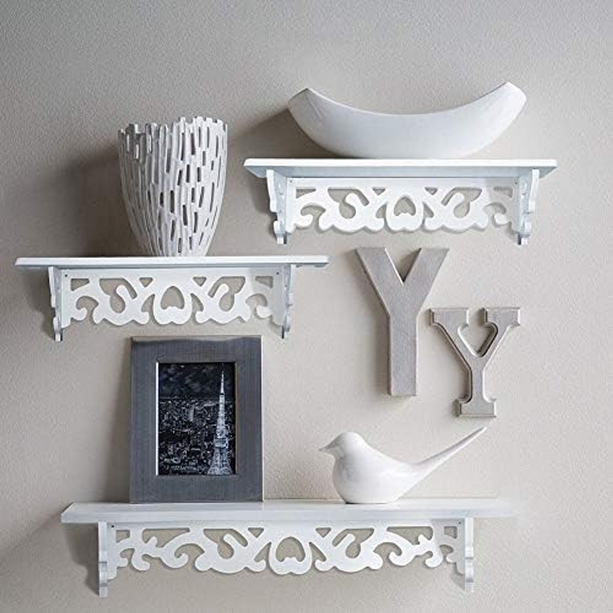 Set van 3 Wandplanken, Vintage Decoratieve Planken, Shabby Floating Planken voor Boeken en Decoratie