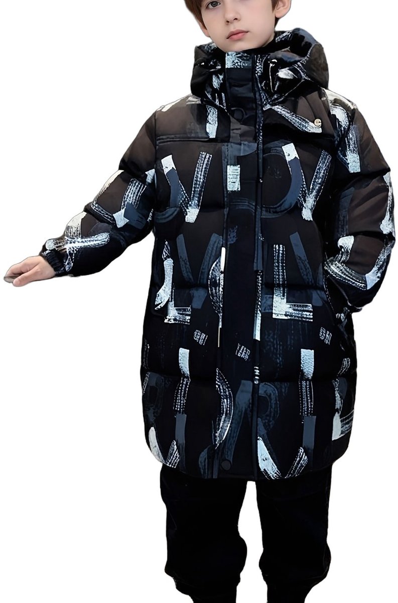 Currero Winterjas Parka Jongens Lange Jas Wintermantel Overjas Gewatteerd Waterdicht Winter Stijlvol Mantel Kinderen 4-5 Jaar Zwart
