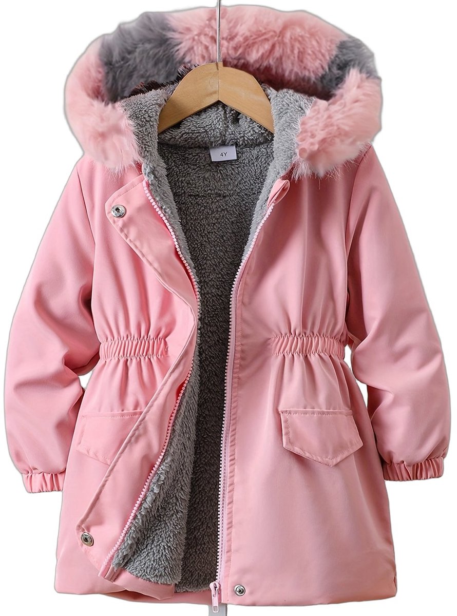 Currero Winterjas Parka Meisjes Lange Jas Meisje Wintermantel Overjas Gewatteerd Waterdicht Winter Stijlvol Mantel Kinderen 7 Jaar Roze