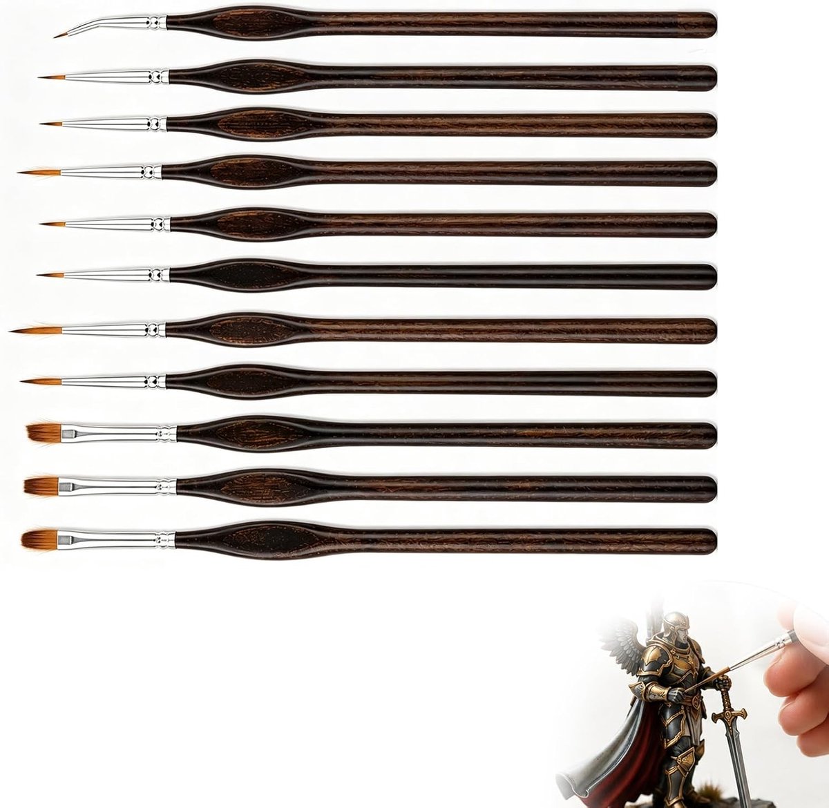Set van 11 professionele schilderkwasten met houten handvat en nylon borstelharen voor aquarel, acryl, detailtekeningen en creatieve projecten