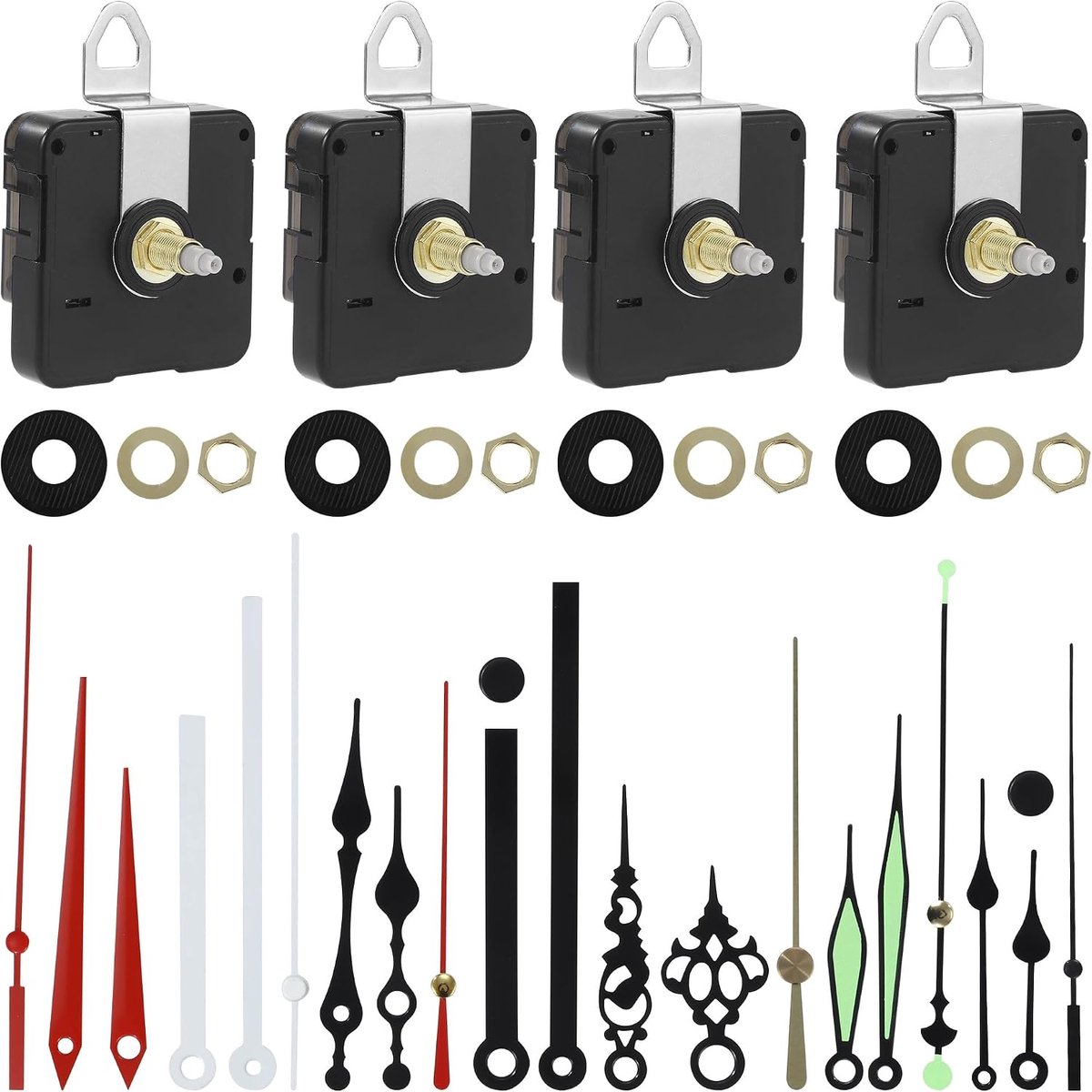 4 uurwerken voor wandklokken, uurwerk om zelf te monteren met 7 wijzers, 13/16/20/22 mm
