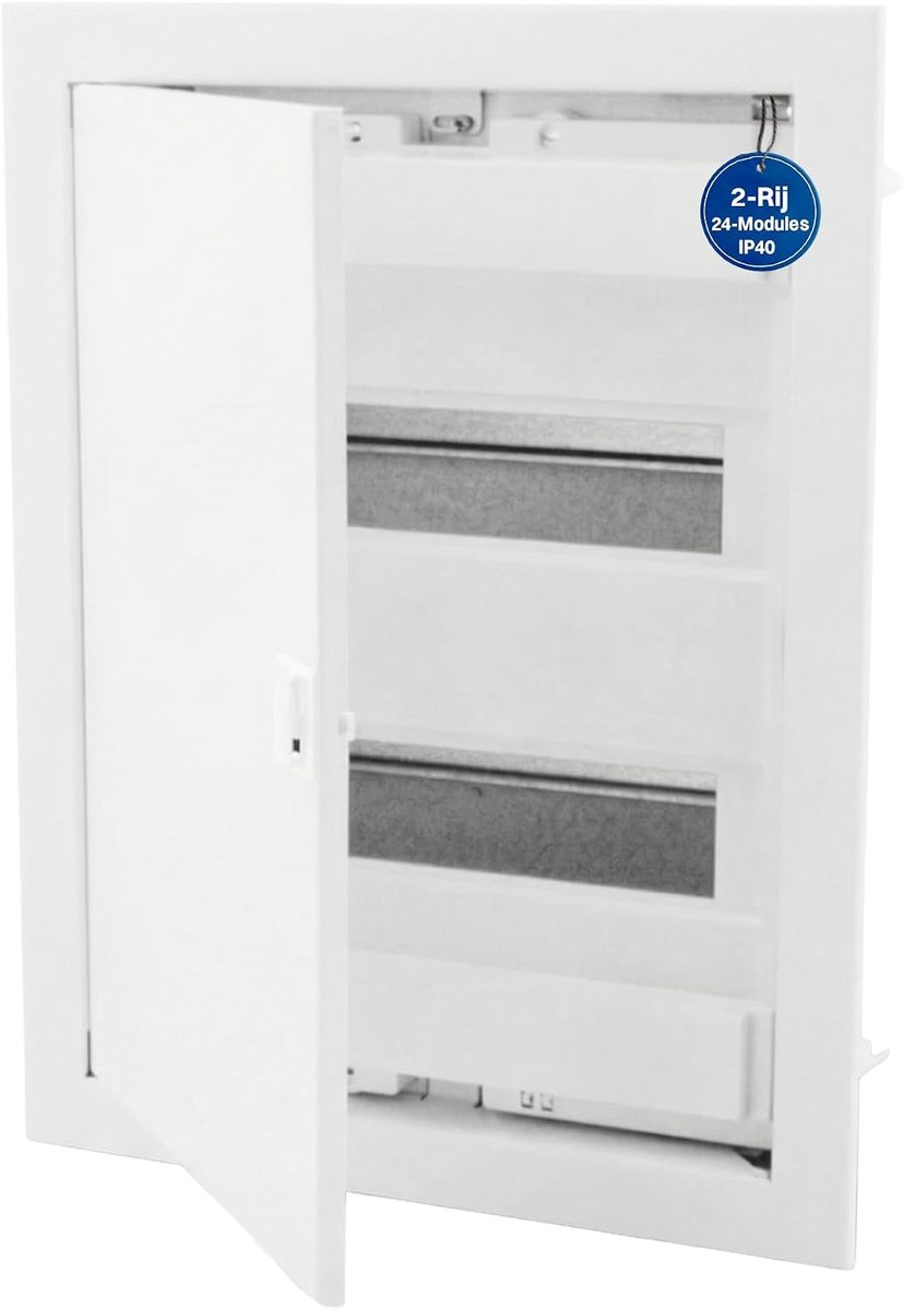 Inbouw Verdeelkast 2-Rij – IP40 Elektrische Groepenkast voor 24 Modules met Witte Metalen Deur en DIN-Rail voor Binnengebruik en Elektrische Installaties – 346 × 94 × 592 mm