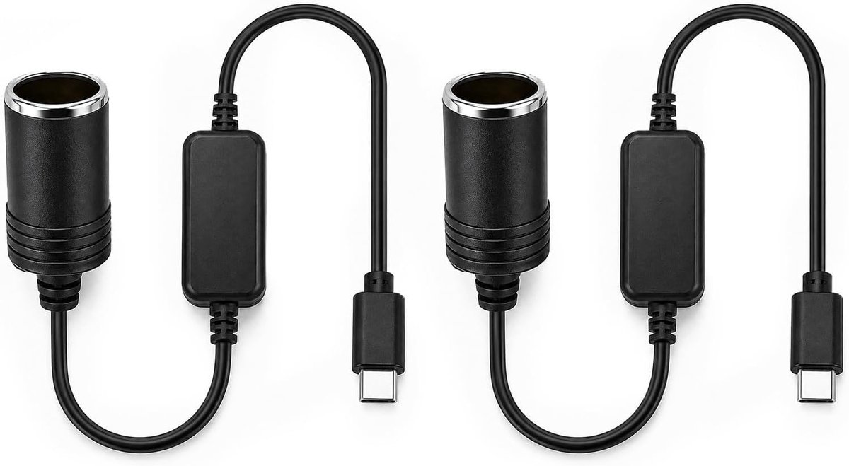 2 stuks USB C 5 V naar 12 V sigarettenaansteker-adapter, 35 cm kabel, stroomomvormer voor kleine apparaten tot 8 W, USB-C-converter met 12 V-aansluiting voor dashcam, navigatie, ledlampen en