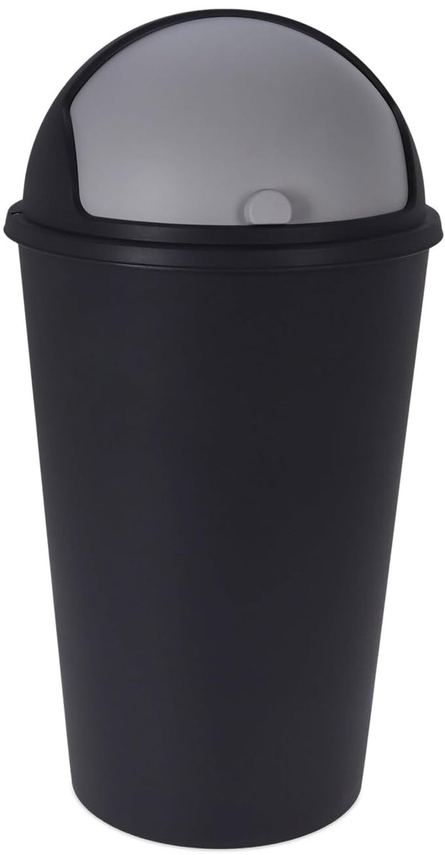 XL Afvalemmer Met Schuifdeksel, Zwart, 25 Liter, Ronde Vuilnisemmer Met Koepeldeksel, Cosmetica-emmer, Afvalemmer, Recyclebaar