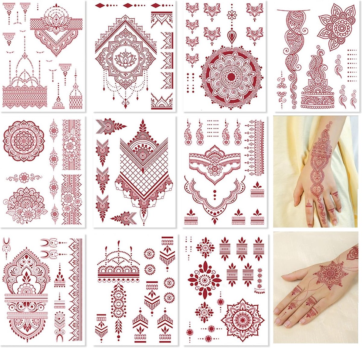 Tijdelijke tatoeages, grote vellen goud metallic festival accessoires | muziek festival accessoires | festival glitter gezicht | henna tattoo | flash tatoeages opplakken dames (12pcs)