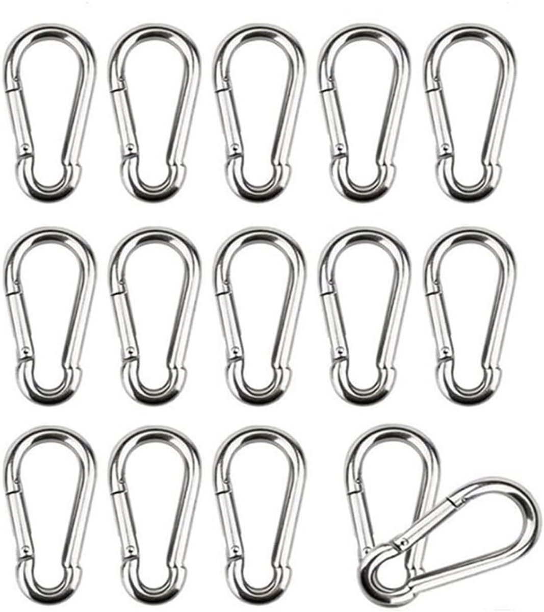 16 stuks M4 karabijnhaken, roestvrij staal, 304, kleine karabijnhaken, klikhaken, zilveren haken, sleutelhanger voor het bevestigen en bevestigen van haken, 4 x 40 mm