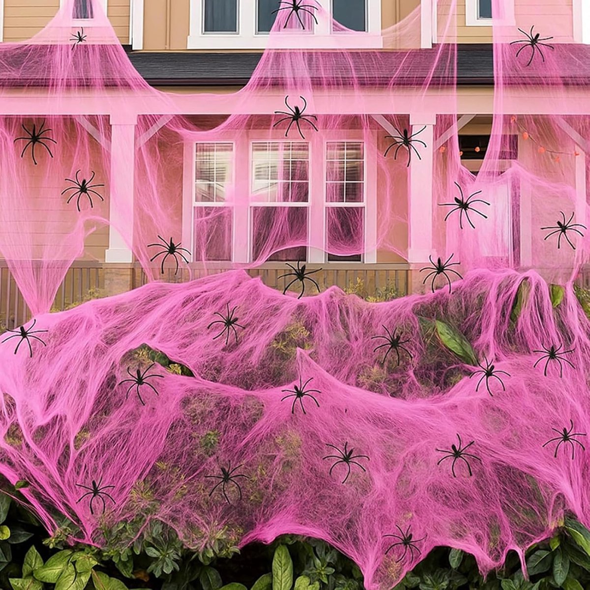 Spinnenweb Halloween roze 100g met 40 stuks spinnen spinnenweb