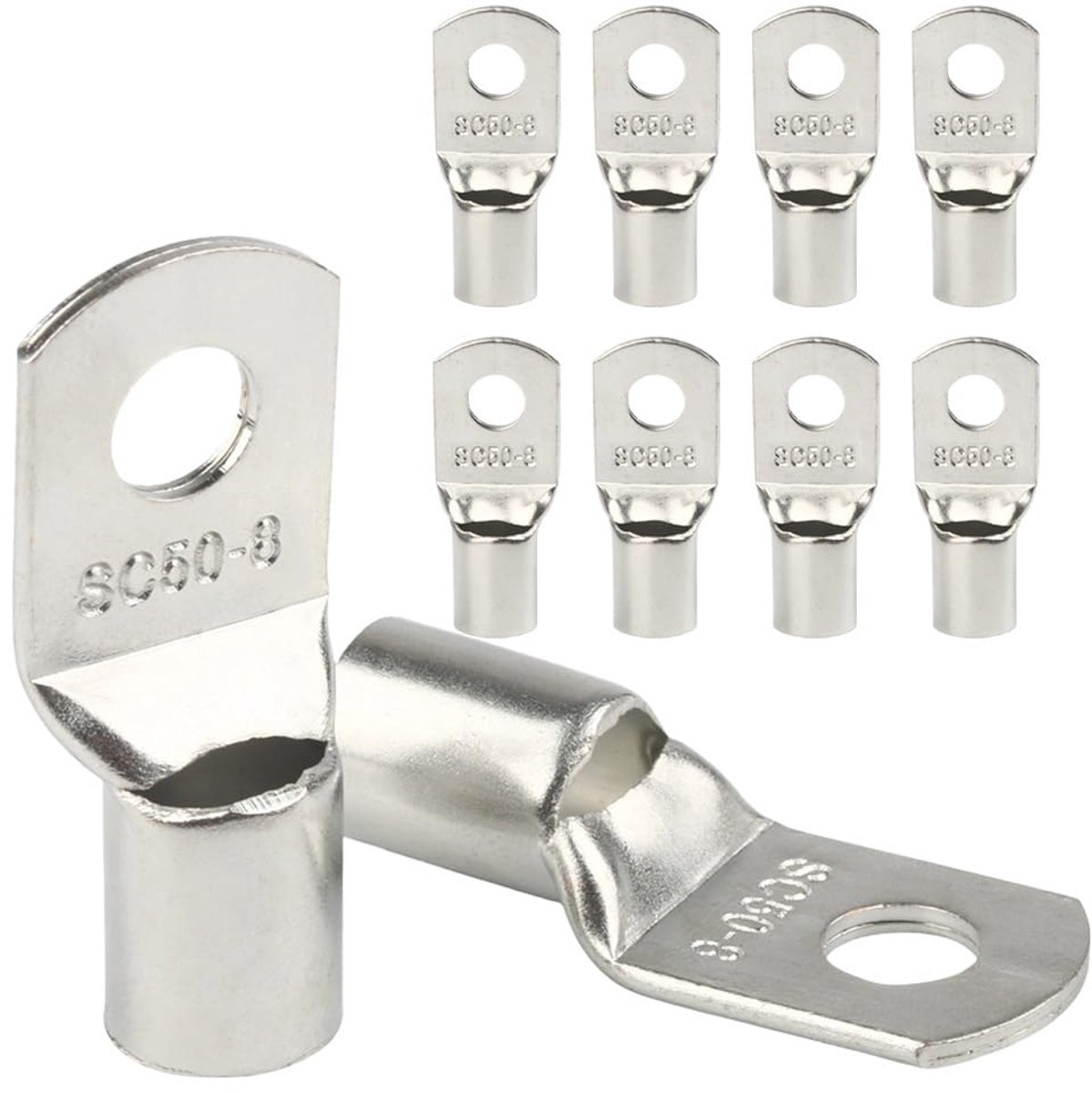 50 mm², M8 SC, kabelschoenen, 10 stuks, niet-geïsoleerd, koperen ringkabelschoenen, set