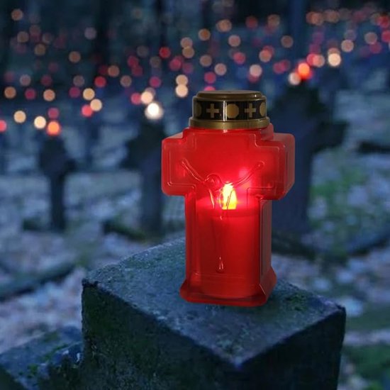 Grafkaarsen, rode Jezus, led-graflichten met batterij, led-graflichten voor buiten, voor tuin en kerkdecoratie voor Pasen (zonder batterij)