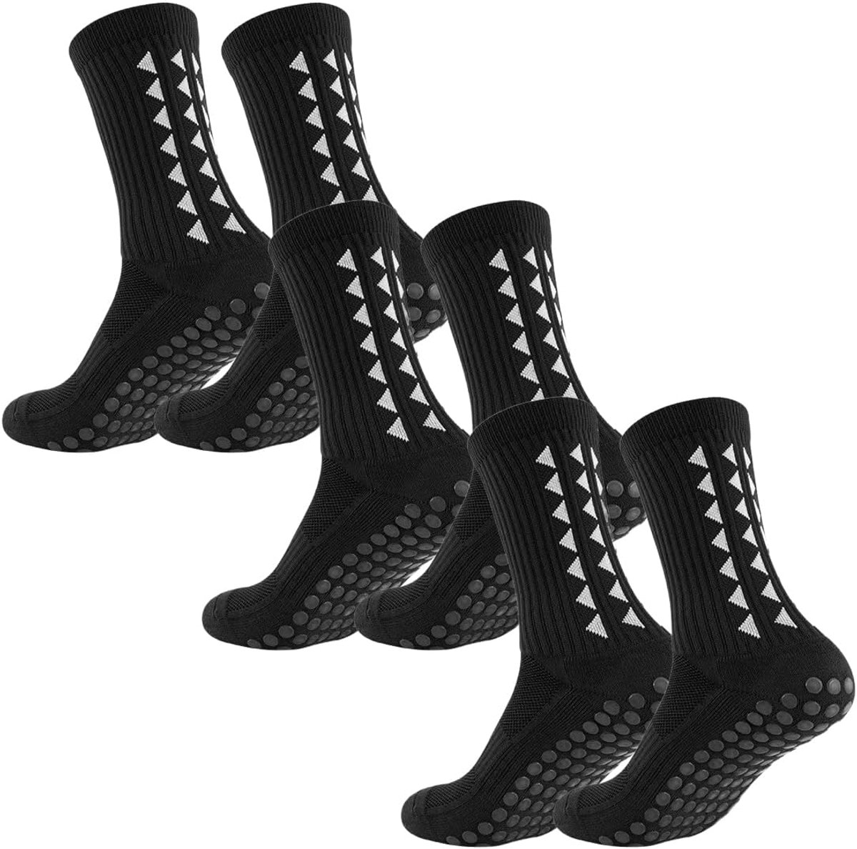 3 paar sokken voor voetbal, antislip, antislip, luchtbelvrij, gripsokken, sokken, grip, verdikt katoen, voor wielrennen, trekking, maat 39-46, zwart